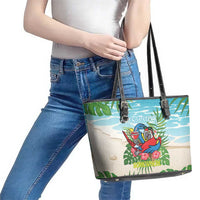 Guyana Christmas Leather Tote Bag Chilling Macaw It's 5 o'clock Somewhere - Wonder Print Shop