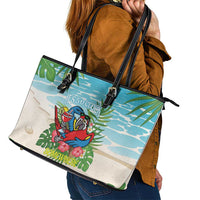 Guyana Christmas Leather Tote Bag Chilling Macaw It's 5 o'clock Somewhere - Wonder Print Shop