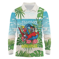 Guyana Christmas Long Sleeve Polo Shirt Chilling Macaw It's 5 o'clock Somewhere - Wonder Print Shop