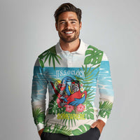 Guyana Christmas Long Sleeve Polo Shirt Chilling Macaw It's 5 o'clock Somewhere - Wonder Print Shop
