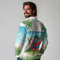 Guyana Christmas Long Sleeve Polo Shirt Chilling Macaw It's 5 o'clock Somewhere - Wonder Print Shop