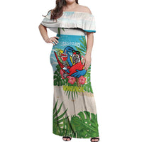 Guyana Christmas Off Shoulder Maxi Dress Chilling Macaw It's 5 o'clock Somewhere - Wonder Print Shop