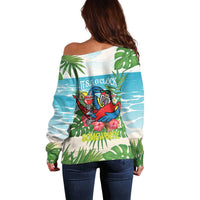 Guyana Christmas Off Shoulder Sweater Chilling Macaw It's 5 o'clock Somewhere - Wonder Print Shop