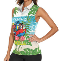 Guyana Christmas Women Sleeveless Polo Shirt Chilling Macaw It's 5 o'clock Somewhere - Wonder Print Shop