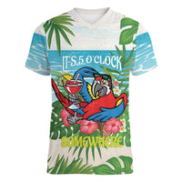 Guyana Christmas Women V-Neck T-Shirt Chilling Macaw It's 5 o'clock Somewhere - Wonder Print Shop