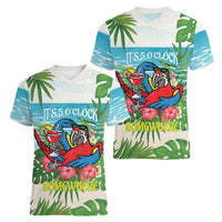 Guyana Christmas Women V-Neck T-Shirt Chilling Macaw It's 5 o'clock Somewhere - Wonder Print Shop