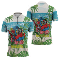 Guyana Christmas Zipper Polo Shirt Chilling Macaw It's 5 o'clock Somewhere - Wonder Print Shop