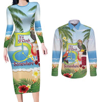Guyana Christmas Couples Matching Long Sleeve Bodycon Dress and Long Sleeve Button Shirt Macaw Red-fan Parrot Tropical Vibes - Wonder Print Shop