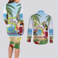 Guyana Christmas Couples Matching Long Sleeve Bodycon Dress and Long Sleeve Button Shirt Macaw Red-fan Parrot Tropical Vibes - Wonder Print Shop