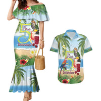 Guyana Christmas Couples Matching Mermaid Dress and Hawaiian Shirt Macaw Red-fan Parrot Tropical Vibes - Wonder Print Shop