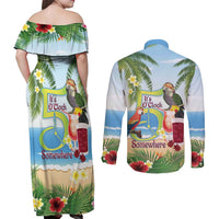 Guyana Christmas Couples Matching Off Shoulder Maxi Dress and Long Sleeve Button Shirt Macaw Red-fan Parrot Tropical Vibes - Wonder Print Shop