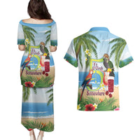 Guyana Christmas Couples Matching Puletasi and Hawaiian Shirt Macaw Red-fan Parrot Tropical Vibes - Wonder Print Shop