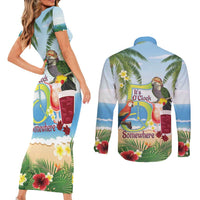 Guyana Christmas Couples Matching Short Sleeve Bodycon Dress and Long Sleeve Button Shirt Macaw Red-fan Parrot Tropical Vibes - Wonder Print Shop