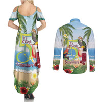 Guyana Christmas Couples Matching Summer Maxi Dress and Long Sleeve Button Shirt Macaw Red-fan Parrot Tropical Vibes - Wonder Print Shop