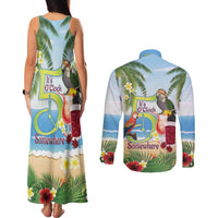 Guyana Christmas Couples Matching Tank Maxi Dress and Long Sleeve Button Shirt Macaw Red-fan Parrot Tropical Vibes - Wonder Print Shop