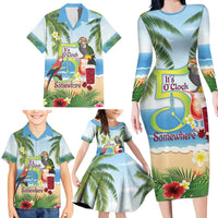 Guyana Christmas Family Matching Long Sleeve Bodycon Dress and Hawaiian Shirt Macaw Red-fan Parrot Tropical Vibes - Wonder Print Shop