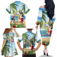 Guyana Christmas Family Matching Off The Shoulder Long Sleeve Dress and Hawaiian Shirt Macaw Red-fan Parrot Tropical Vibes - Wonder Print Shop