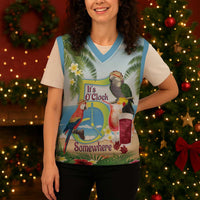 Guyana Christmas Knitted V-Neck Vest Macaw Red-fan Parrot Tropical Vibes - Wonder Print Shop