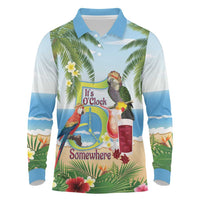 Guyana Christmas Long Sleeve Polo Shirt Macaw Red-fan Parrot Tropical Vibes - Wonder Print Shop