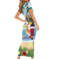 Guyana Christmas Short Sleeve Bodycon Dress Macaw Red-fan Parrot Tropical Vibes - Wonder Print Shop