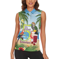 Guyana Christmas Women Sleeveless Polo Shirt Macaw Red-fan Parrot Tropical Vibes - Wonder Print Shop