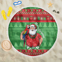 Guyana Christmas Beach Blanket Santa With Macaw Parrot Merry Xmas - Wonder Print Shop