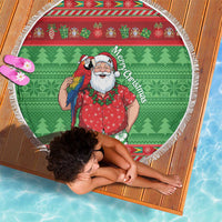 Guyana Christmas Beach Blanket Santa With Macaw Parrot Merry Xmas - Wonder Print Shop