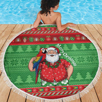 Guyana Christmas Beach Blanket Santa With Macaw Parrot Merry Xmas - Wonder Print Shop