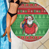 Guyana Christmas Beach Blanket Santa With Macaw Parrot Merry Xmas - Wonder Print Shop