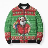 Guyana Christmas Bomber Puffer Jacket Santa With Macaw Parrot Merry Xmas - Wonder Print Shop