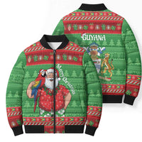 Guyana Christmas Bomber Puffer Jacket Santa With Macaw Parrot Merry Xmas - Wonder Print Shop