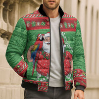 Guyana Christmas Bomber Puffer Jacket Santa With Macaw Parrot Merry Xmas - Wonder Print Shop