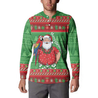 Guyana Christmas Button Sweatshirt Santa With Macaw Parrot Merry Xmas - Wonder Print Shop