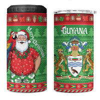Guyana Christmas 4 in 1 Can Cooler Tumbler Santa With Macaw Parrot Merry Xmas - Wonder Print Shop