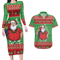 Guyana Christmas Couples Matching Long Sleeve Bodycon Dress and Hawaiian Shirt Santa With Macaw Parrot Merry Xmas - Wonder Print Shop