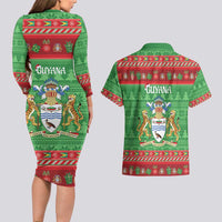 Guyana Christmas Couples Matching Long Sleeve Bodycon Dress and Hawaiian Shirt Santa With Macaw Parrot Merry Xmas - Wonder Print Shop