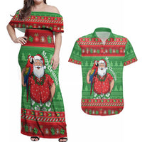 Guyana Christmas Couples Matching Off Shoulder Maxi Dress and Hawaiian Shirt Santa With Macaw Parrot Merry Xmas - Wonder Print Shop