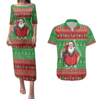 Guyana Christmas Couples Matching Puletasi and Hawaiian Shirt Santa With Macaw Parrot Merry Xmas - Wonder Print Shop