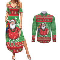 Guyana Christmas Couples Matching Summer Maxi Dress and Long Sleeve Button Shirt Santa With Macaw Parrot Merry Xmas - Wonder Print Shop