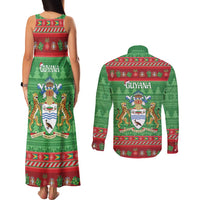 Guyana Christmas Couples Matching Tank Maxi Dress and Long Sleeve Button Shirt Santa With Macaw Parrot Merry Xmas - Wonder Print Shop