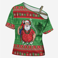 Guyana Christmas Cross Shoulder Shirt Santa With Macaw Parrot Merry Xmas - Wonder Print Shop