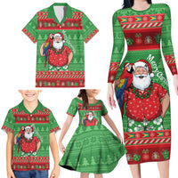 Guyana Christmas Family Matching Long Sleeve Bodycon Dress and Hawaiian Shirt Santa With Macaw Parrot Merry Xmas - Wonder Print Shop