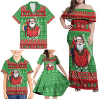 Guyana Christmas Family Matching Off Shoulder Maxi Dress and Hawaiian Shirt Santa With Macaw Parrot Merry Xmas - Wonder Print Shop