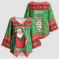Guyana Christmas Kimono Sleeve Blouse Santa With Macaw Parrot Merry Xmas - Wonder Print Shop