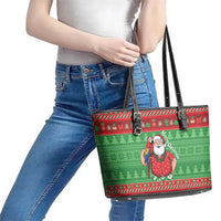 Guyana Christmas Leather Tote Bag Santa With Macaw Parrot Merry Xmas - Wonder Print Shop