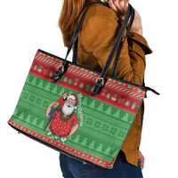 Guyana Christmas Leather Tote Bag Santa With Macaw Parrot Merry Xmas - Wonder Print Shop