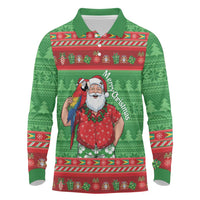 Guyana Christmas Long Sleeve Polo Shirt Santa With Macaw Parrot Merry Xmas - Wonder Print Shop