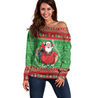 Guyana Christmas Off Shoulder Sweater Santa With Macaw Parrot Merry Xmas - Wonder Print Shop