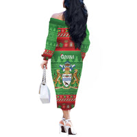 Guyana Christmas Off The Shoulder Long Sleeve Dress Santa With Macaw Parrot Merry Xmas - Wonder Print Shop