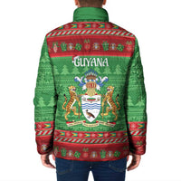 Guyana Christmas Padded Jacket Santa With Macaw Parrot Merry Xmas - Wonder Print Shop